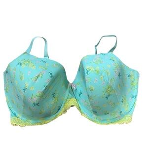Adore Me Bra 42H Underwire Full Coverage Floral Coquette Fairy Green Pink NWOT